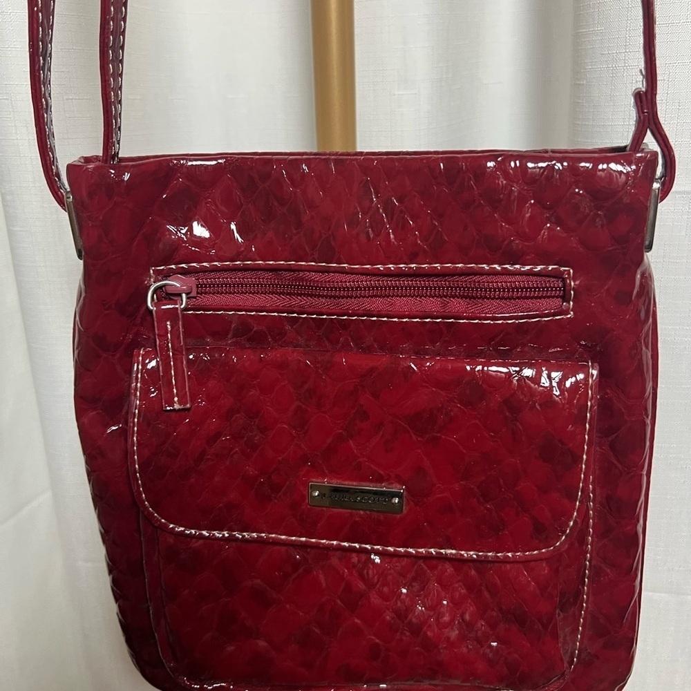 Laura Scott Glossy Red Crossbody Bag with Textured Finish